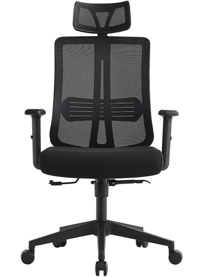 Modern mesh office chair with high back, adjustable armrests, removable headrest, 4-inch height adjustment, and 90-140 degree tilt, black - Image 5