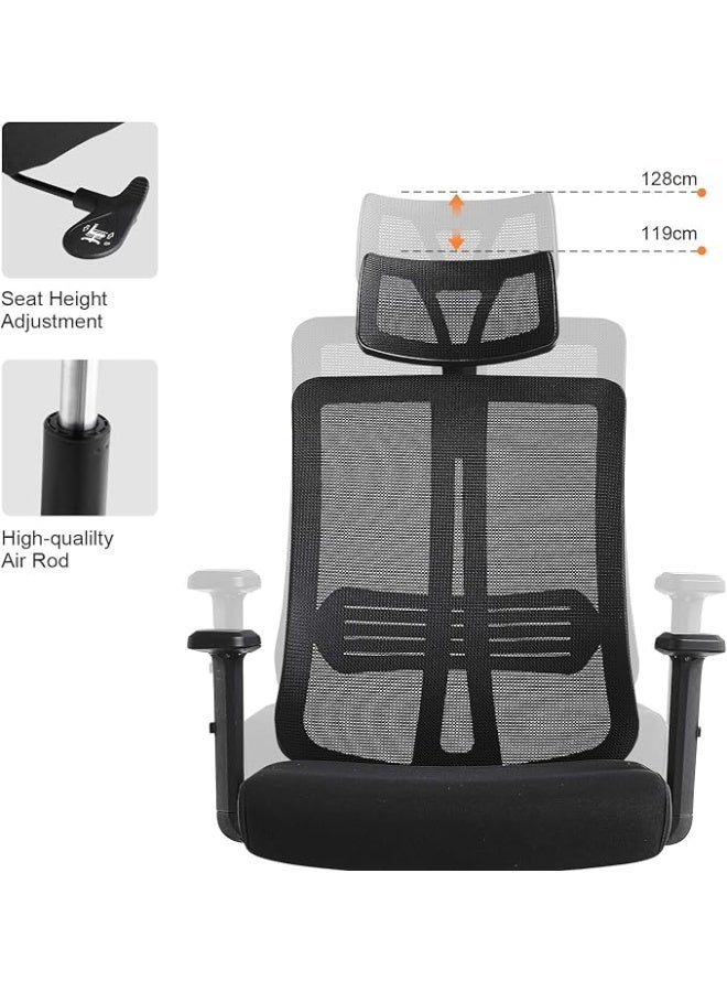 Modern mesh office chair with high back, adjustable armrests, removable headrest, 4-inch height adjustment, and 90-140 degree tilt, black - Image 4