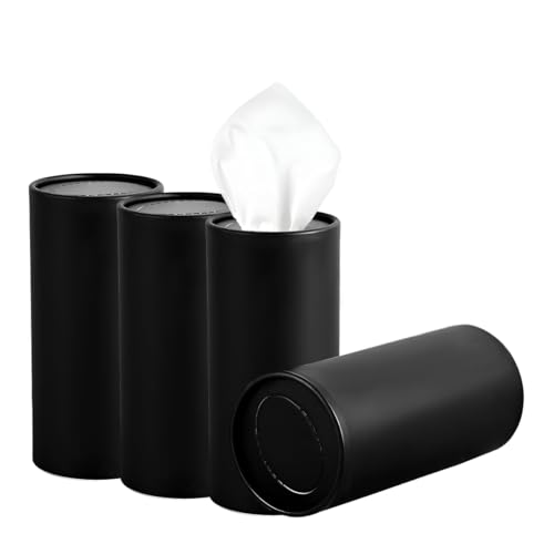 DXNQ 4 PCS Car Tissues Holder Car Cup Holder Refillable Travel Tissues Tube with Facial Tissues Portable Cylinder Round Tissue Boxes Container Decor for Car Office Home Black - Image 1
