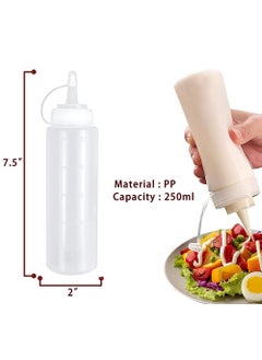 YOUGE 3 Pcs Plastic Squeeze Sauce Bottles, Squeezer Clear with Nozzle Caps, Reusable Squeeze Condiment Bottles Dispensers Suitable for Mustard Olive Oil Jam Ketchup Salad Dressing(250ML)  - Image 2