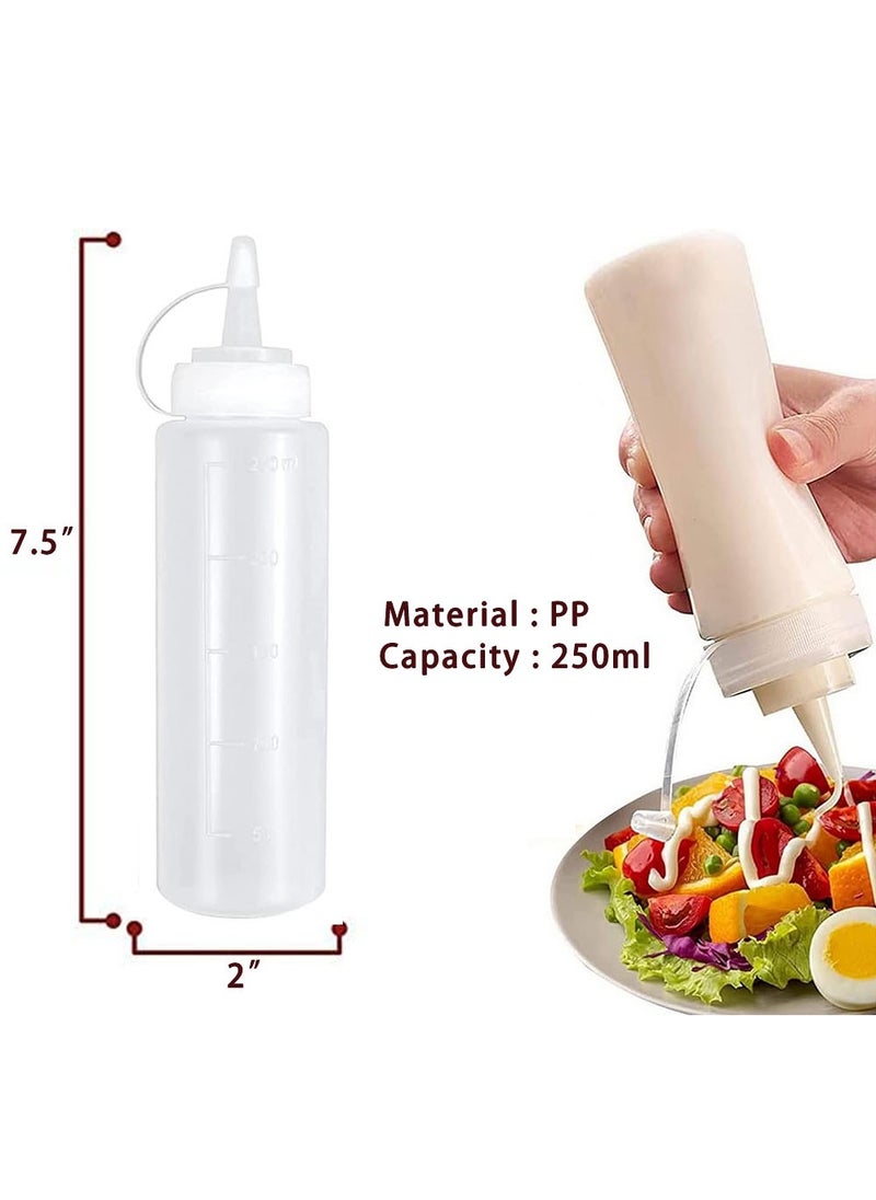 YOUGE - 3 Pcs Plastic Squeeze Sauce Bottles, Squeezer Clear with Nozzle Caps, Reusable Squeeze Condiment Bottles Dispensers Suitable for Mustard Olive Oil Jam Ketchup Salad Dressing(250ML) - Image 1