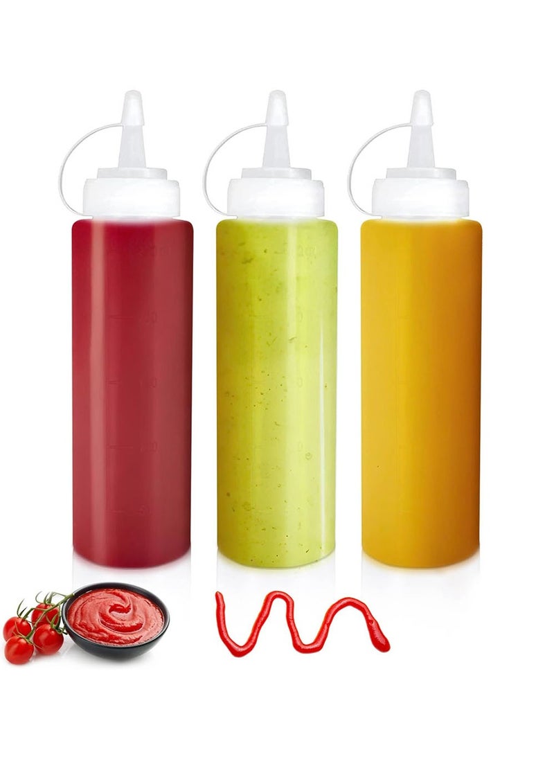 YOUGE - 3 Pcs Plastic Squeeze Sauce Bottles, Squeezer Clear with Nozzle Caps, Reusable Squeeze Condiment Bottles Dispensers Suitable for Mustard Olive Oil Jam Ketchup Salad Dressing(250ML) - Image 1