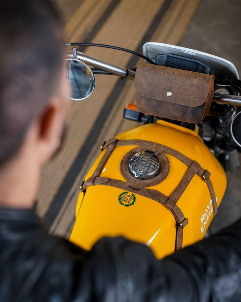 Trip Machine Company Genuine Leather Motorcycle Front Handlebar Leather Bag | Moto Backrail Sidekick Pouch | Shoulder Bag | Fanny Pack (Mocha) - Image 2