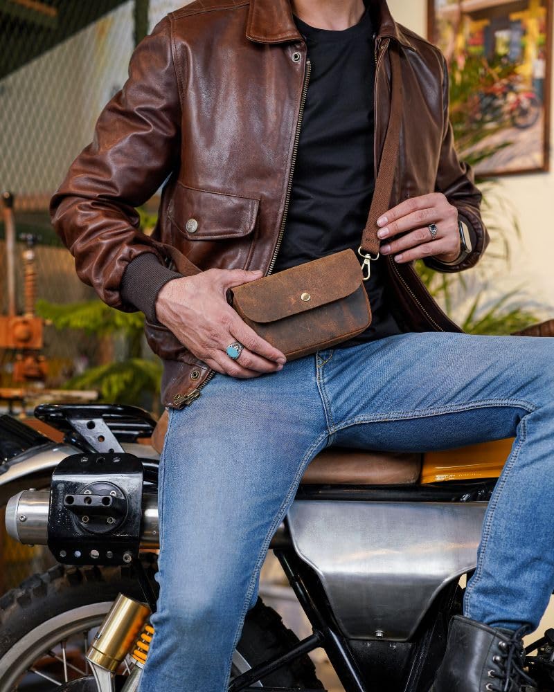 Trip Machine Company Genuine Leather Motorcycle Front Handlebar Leather Bag | Moto Backrail Sidekick Pouch | Shoulder Bag | Fanny Pack (Mocha) - Image 5
