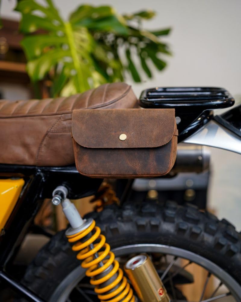 Trip Machine Company Genuine Leather Motorcycle Front Handlebar Leather Bag | Moto Backrail Sidekick Pouch | Shoulder Bag | Fanny Pack (Mocha) - Image 3