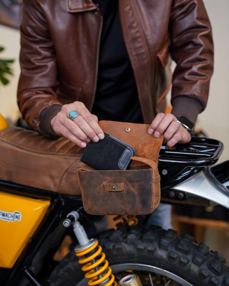 Trip Machine Company Genuine Leather Motorcycle Front Handlebar Leather Bag | Moto Backrail Sidekick Pouch | Shoulder Bag | Fanny Pack (Mocha) - Image 4