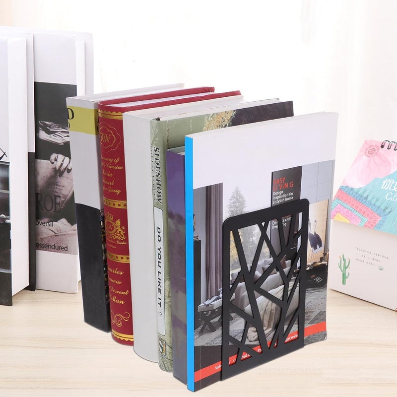 TIDTALEO Heavy Duty Metal Bookends for Shelves, 2pcs Dark-Colored Book Holders and Stoppers, Non-Skid Bookends for Office and Home Bookshelf Organization - Image 5