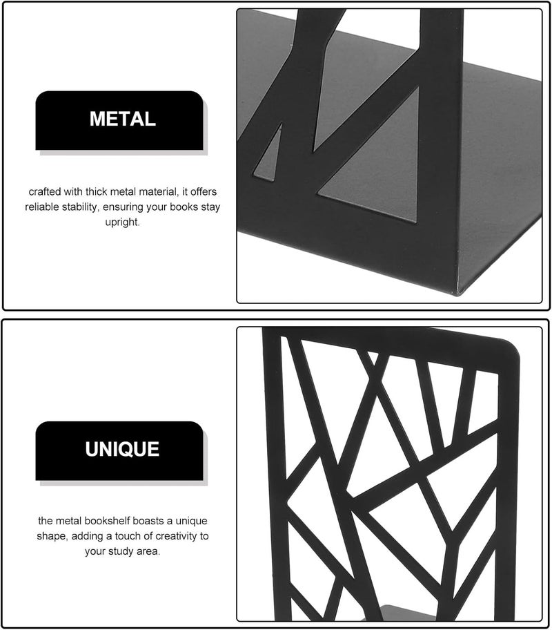 TIDTALEO Heavy Duty Metal Bookends for Shelves, 2pcs Dark-Colored Book Holders and Stoppers, Non-Skid Bookends for Office and Home Bookshelf Organization - Image 3