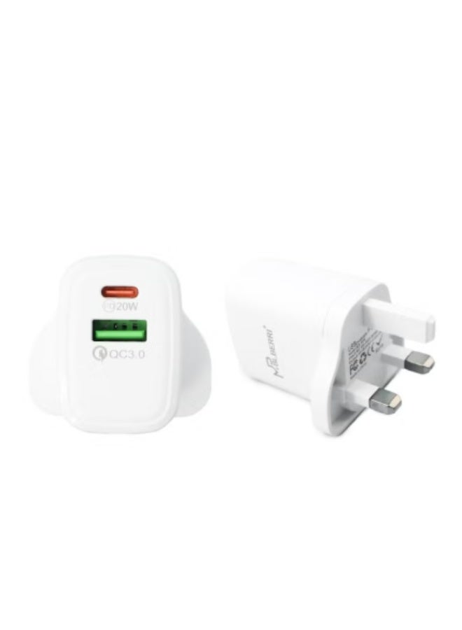 MPBLBERRI 20 Watt USB-A and USB-C PD Fast Charger With Lightning Cable - Image 2