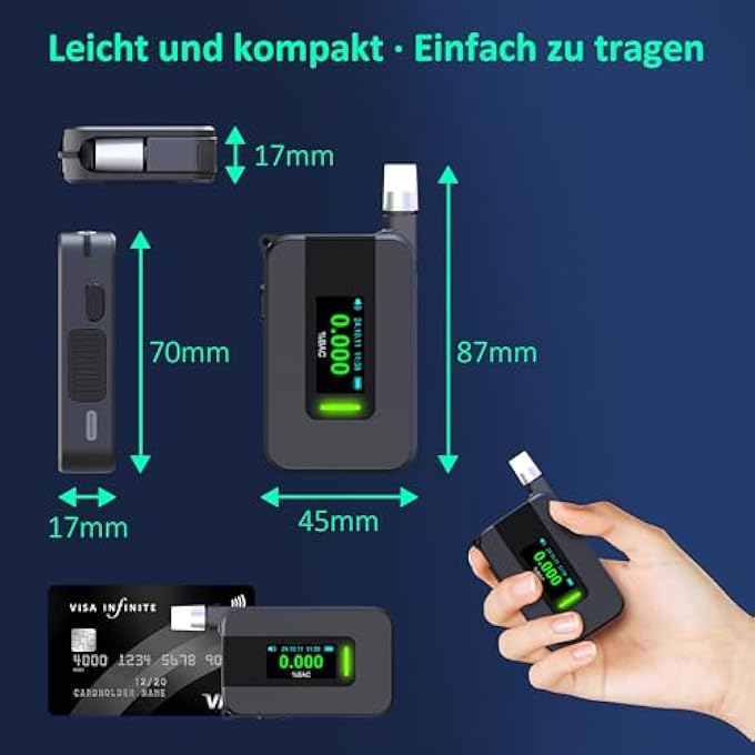 rayihni Alcohol Tester with Electrochemical Sensor, Portable Breathalyser with IPS HD Display, Per Mille Meter with 21 Mouthpieces for Home or Party Use - Image 3