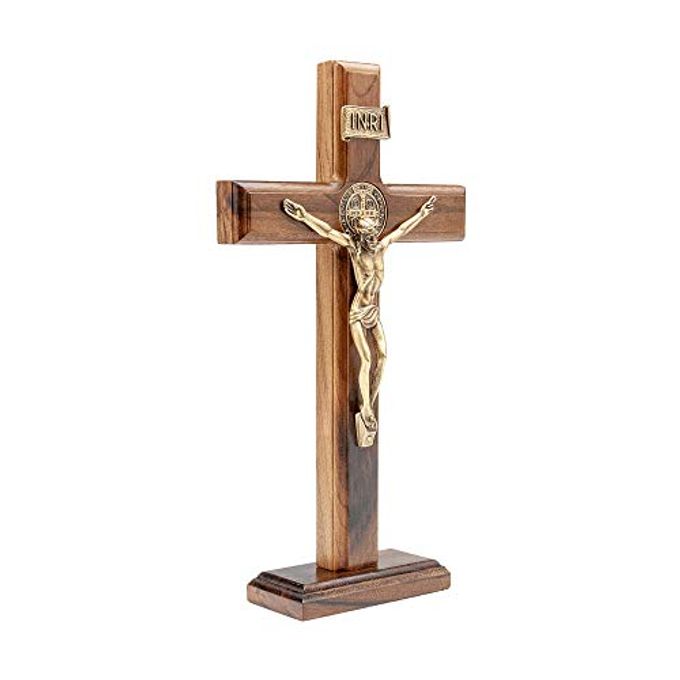 Intercession Wall and Table Wood Cross Crucifix (10 inches Antique Gold) - Image 2