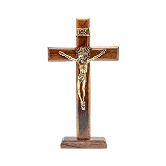 Intercession Wall and Table Wood Cross Crucifix (10 inches Antique Gold) - Image 1