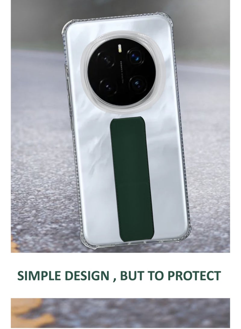 For Honor Magic7 Pro Shock Proof Silicone protection Clear Case Cover With Magnetic Hand Grip-Clear/Green
