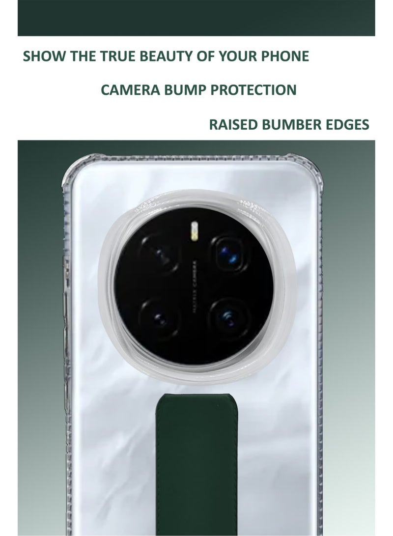 For Honor Magic7 Pro Shock Proof Silicone protection Clear Case Cover With Magnetic Hand Grip-Clear/Green