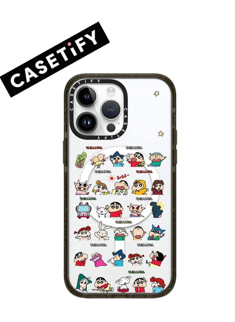 Apple iPhone 14 Pro Max Case,Crayon Shinchan Stickers Magnetic Adsorption Phone Case - Semi transparent
