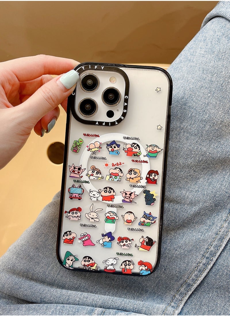 Apple iPhone 14 Pro Max Case,Crayon Shinchan Stickers Magnetic Adsorption Phone Case - Semi transparent