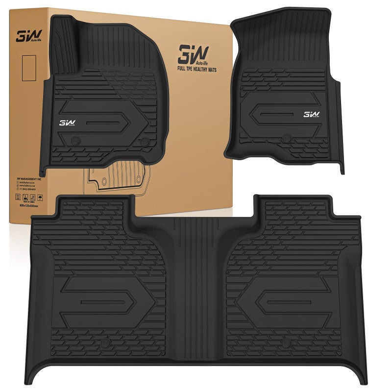 3W Floor Mats Fit for 2019-2025 2026 Chevy Silverado/GMC Sierra Denali 1500 & 2020-2025 2026 GMC Sierra 2500/3500 HD Crew Cab TPE All Weather Floor Liner, Fit For 2nd Row with Factory Carpeted Storage - Image 1