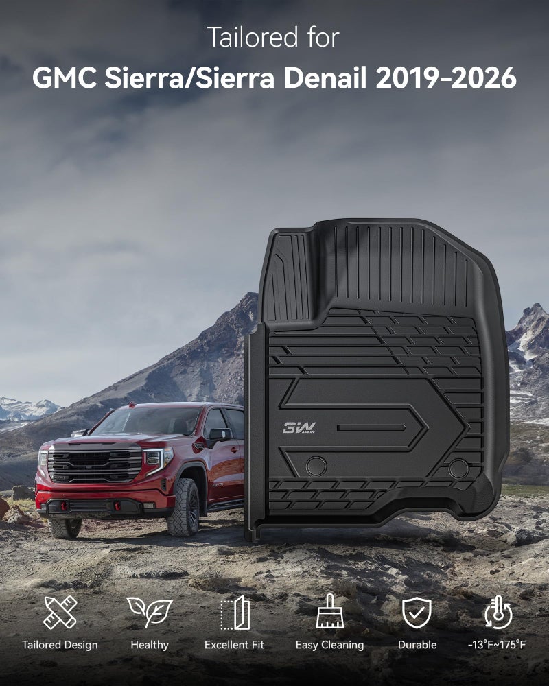 3W Floor Mats Fit for 2019-2025 2026 Chevy Silverado/GMC Sierra Denali 1500 & 2020-2025 2026 GMC Sierra 2500/3500 HD Crew Cab TPE All Weather Floor Liner, Fit For 2nd Row with Factory Carpeted Storage - Image 2