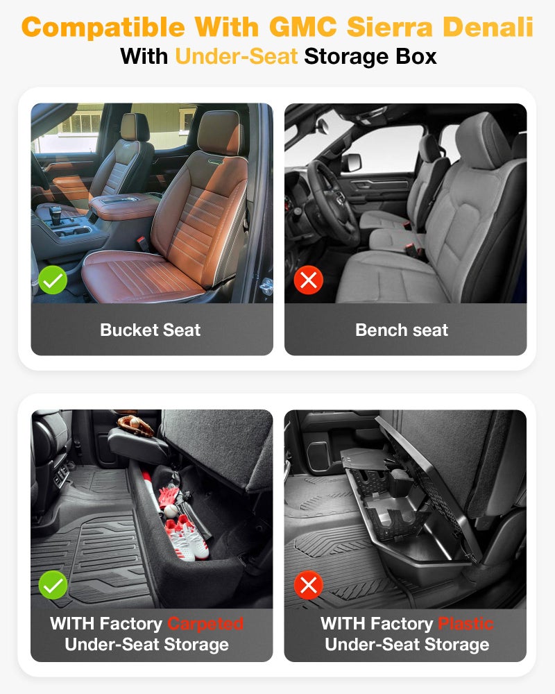 3W Floor Mats Fit for 2019-2025 2026 Chevy Silverado/GMC Sierra Denali 1500 & 2020-2025 2026 GMC Sierra 2500/3500 HD Crew Cab TPE All Weather Floor Liner, Fit For 2nd Row with Factory Carpeted Storage - Image 3