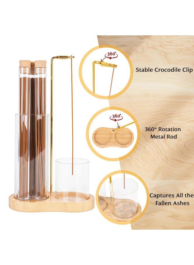 Fving Incense Holder with Ash Catcher,2 in 1 Incense Burner for Sticks,Wooden Anti-ash Incense Stand Set with 3 Acrylic Tubes Birthday Gift for Women Mother Girl Friend Meditation Yoga Spa Home Office - Image 2