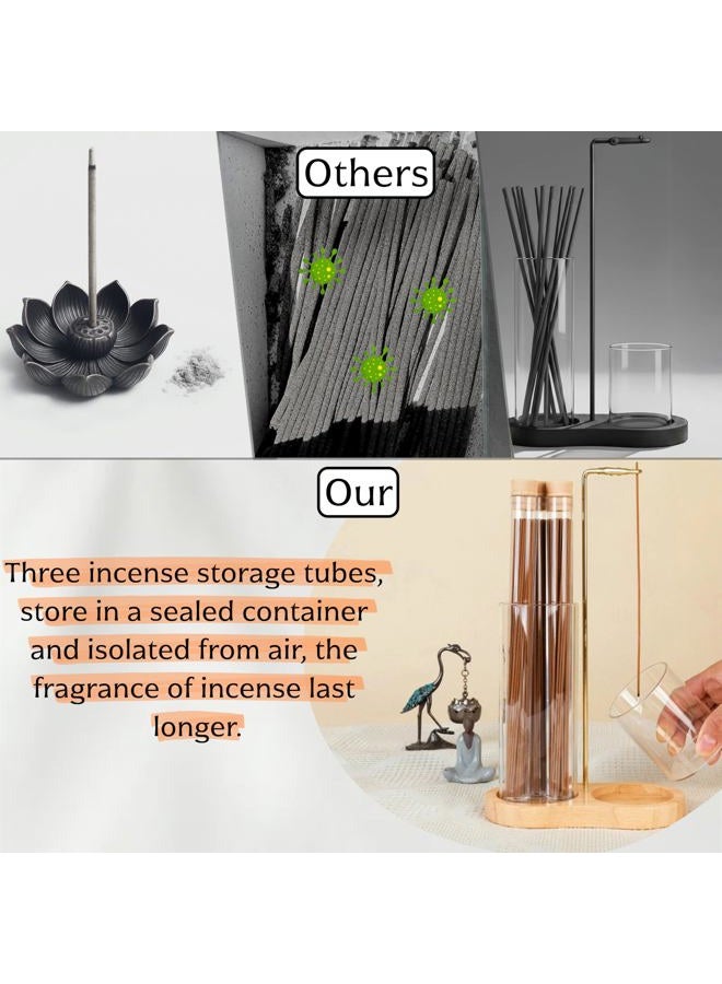 Fving Incense Holder with Ash Catcher,2 in 1 Incense Burner for Sticks,Wooden Anti-ash Incense Stand Set with 3 Acrylic Tubes Birthday Gift for Women Mother Girl Friend Meditation Yoga Spa Home Office - Image 4