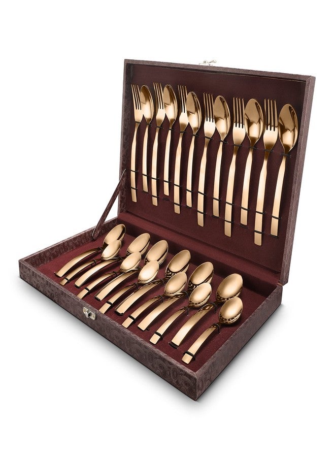 FnS Stainless Steel Rose Gold Cutlery Set with Leatherette Box -Allie 24 pc(6 Dinner Spoon, 6 Dinner Forks, 6 Teaspoon, 6 Baby Spoons) - Image 1