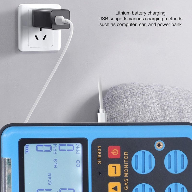 TUWEI 4 in 1 Gas Detector, CO, H2S, LEL and O2, Portable Clip 4 Gas Monitor, LCD Display Rechargeable 4 Gas Meter with Sound Light Vibration Alarm, Accurate Measurement - Image 5