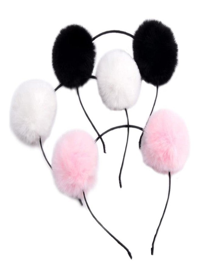 Erioctry 3 Pcs Cute Panda Ears Headbands Plush Pom Pom Headbands Hair Bands Hoop Costume Hair Accessories for Womens Birthday Party Halloween Costume Christmas - Image 1