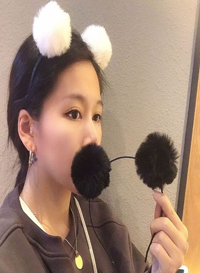 Erioctry 3 Pcs Cute Panda Ears Headbands Plush Pom Pom Headbands Hair Bands Hoop Costume Hair Accessories for Womens Birthday Party Halloween Costume Christmas - Image 5