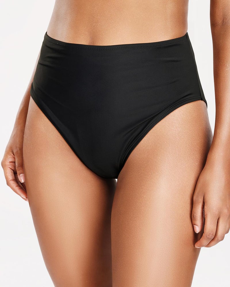 Tempt Me Womens Black High Cut High Waisted Bikini Bottoms Tummy Control Bathing Suit Bottoms Swim Bottom Swimsuit Bottom M - Image 5
