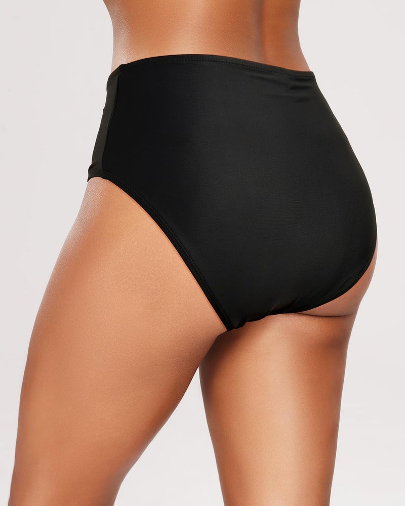 Tempt Me Womens Black High Cut High Waisted Bikini Bottoms Tummy Control Bathing Suit Bottoms Swim Bottom Swimsuit Bottom M - Image 2