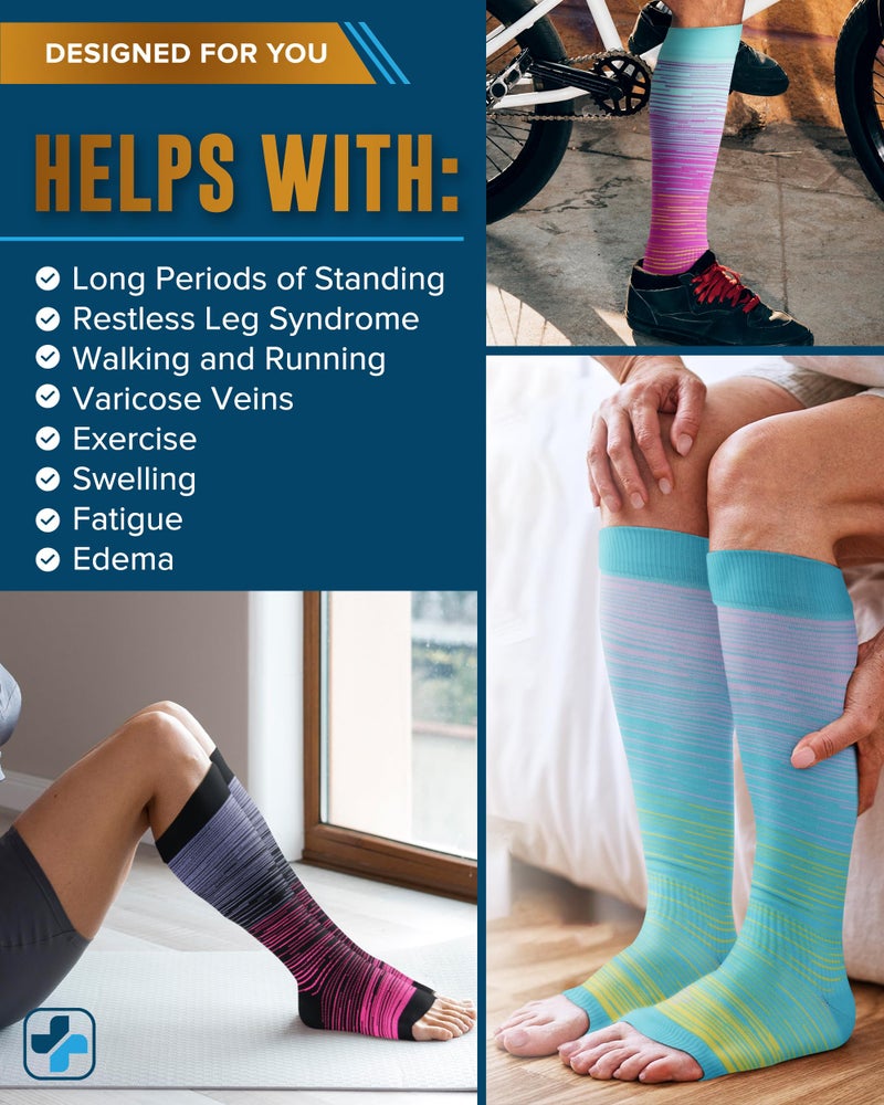 Doctor's Select 3 Pairs Copper Toeless Compression Socks for Men - 20-30 mmHg Open Toe Compression Socks No Toes, Knee High, Line Patterns - Image 5