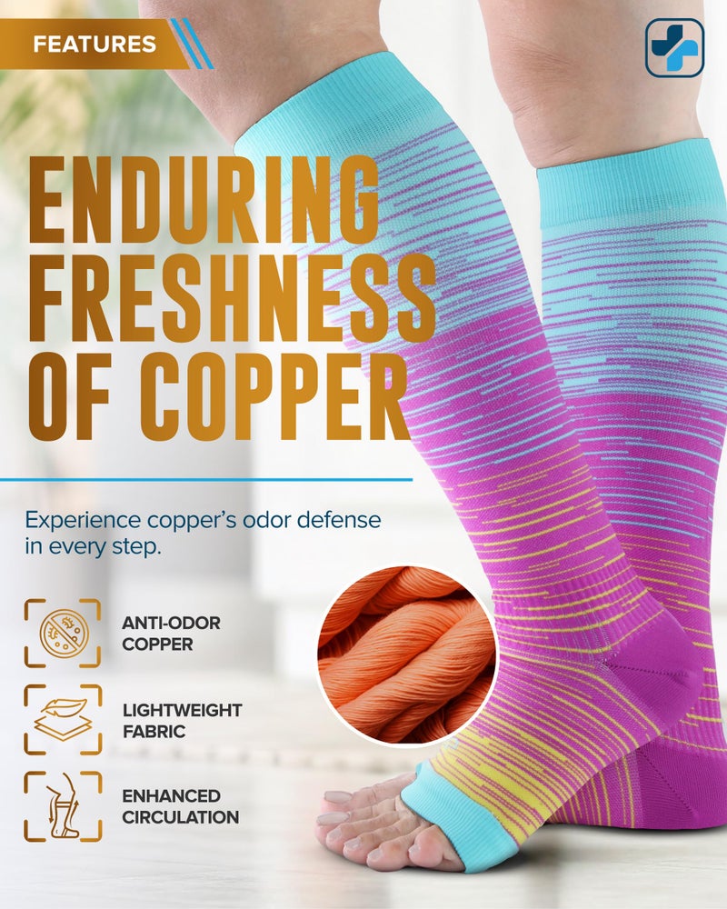 Doctor's Select 3 Pairs Copper Toeless Compression Socks for Men - 20-30 mmHg Open Toe Compression Socks No Toes, Knee High, Line Patterns - Image 2