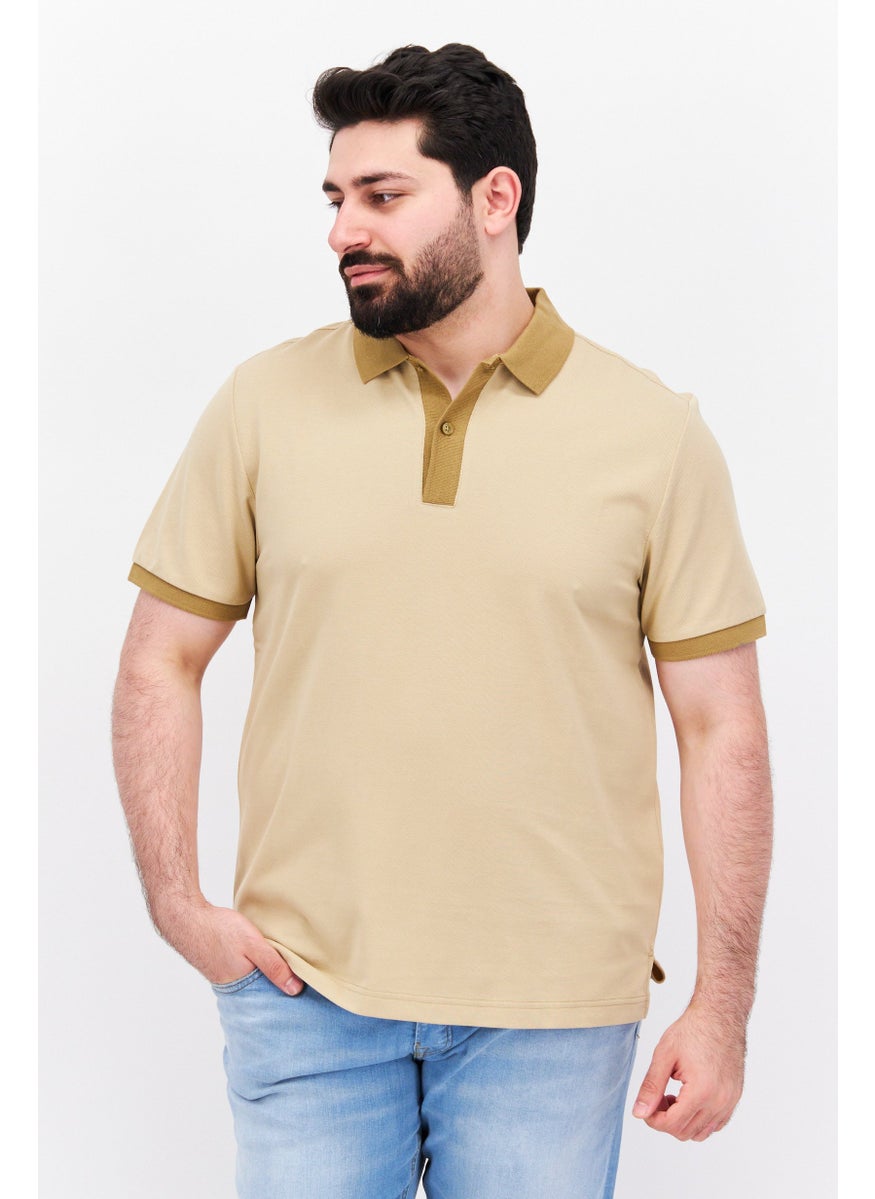 ESPRIT Men Regular Fit Plain Short Sleeve Polo Shirt, Khaki  - Image 1