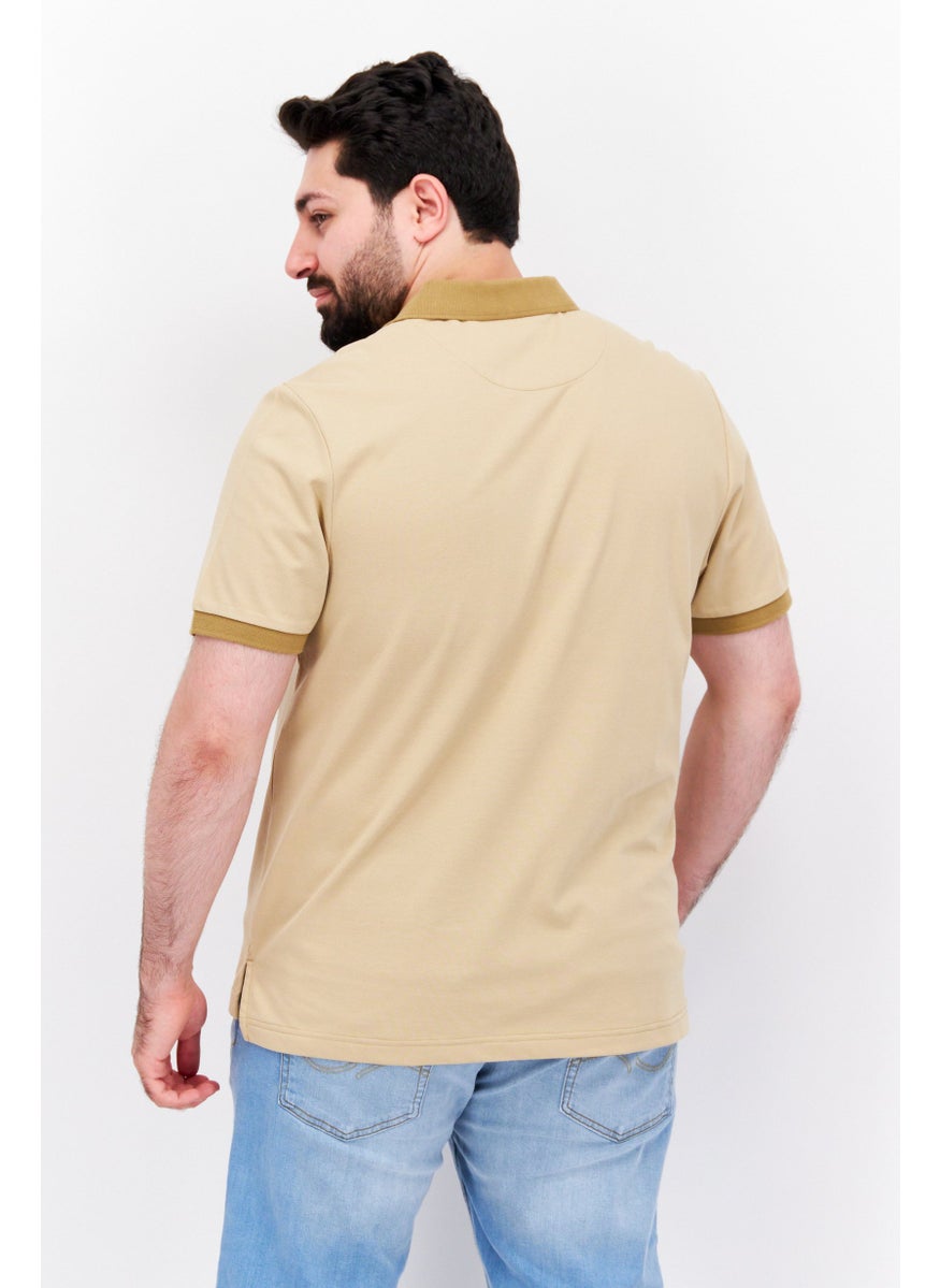 ESPRIT Men Regular Fit Plain Short Sleeve Polo Shirt, Khaki  - Image 3