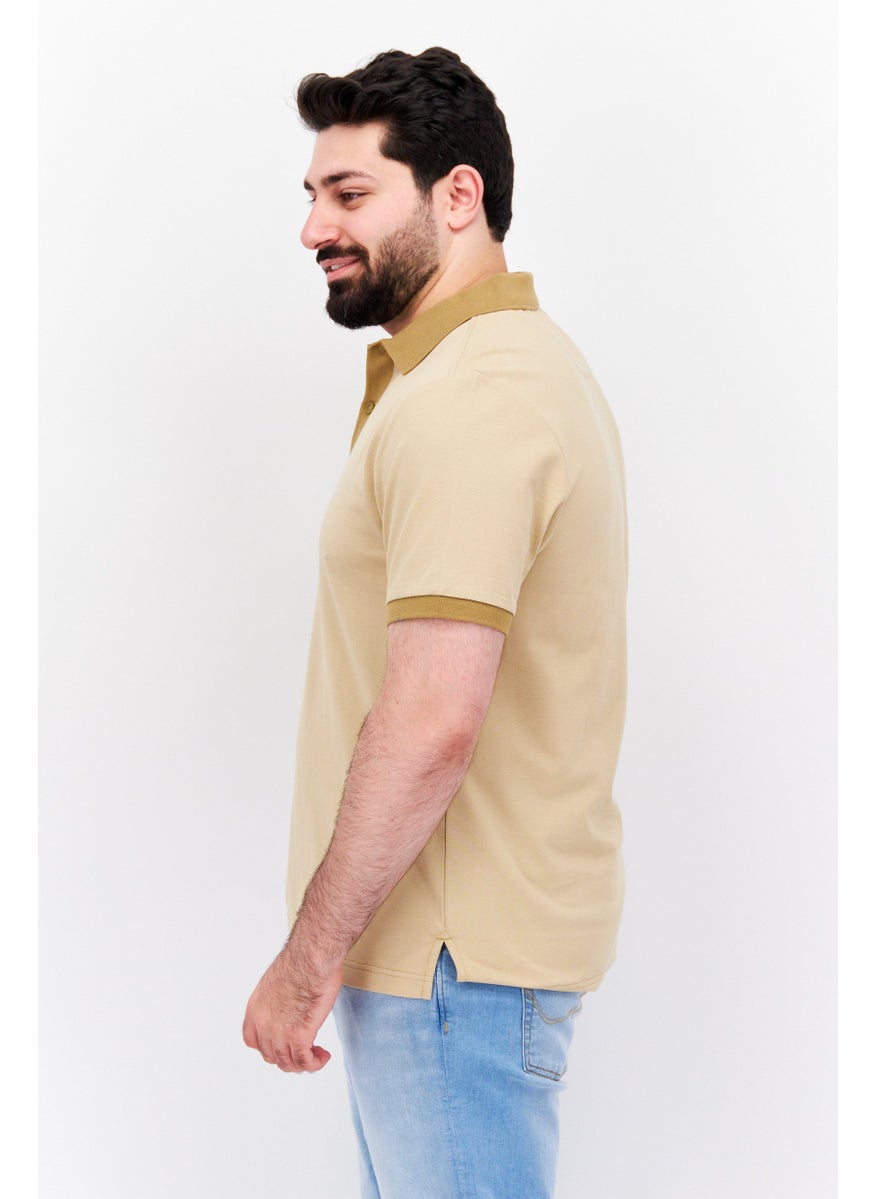 ESPRIT Men Regular Fit Plain Short Sleeve Polo Shirt, Khaki  - Image 4