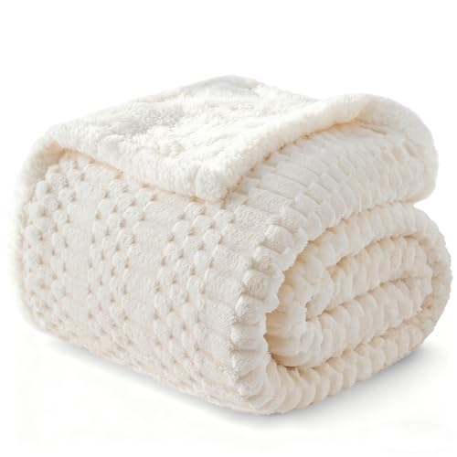 Gracelife Sherpa Throw Blanket for Couch Flannel Cozy Soft Thick Blanket Warm Twin Blanket for Bed Fleece Home Decor Gifts, Z01 - White, 60"*80" - Image 1