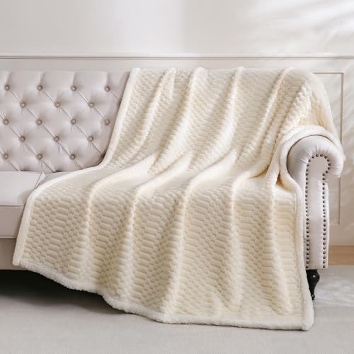 Gracelife Sherpa Throw Blanket for Couch Flannel Cozy Soft Thick Blanket Warm Twin Blanket for Bed Fleece Home Decor Gifts, Z01 - White, 60"*80" - Image 4