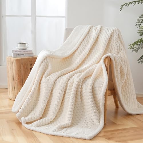 Gracelife Sherpa Throw Blanket for Couch Flannel Cozy Soft Thick Blanket Warm Twin Blanket for Bed Fleece Home Decor Gifts, Z01 - White, 60"*80" - Image 2