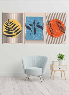 LOWHA Set Of 3 Framed Canvas Wall Arts Stretched Over Wooden Frame, Abstract Boho Foliage Paintings, For Home, Living Room, Office Decor  - Image 1