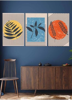 LOWHA Set Of 3 Framed Canvas Wall Arts Stretched Over Wooden Frame, Abstract Boho Foliage Paintings, For Home, Living Room, Office Decor  - Image 3
