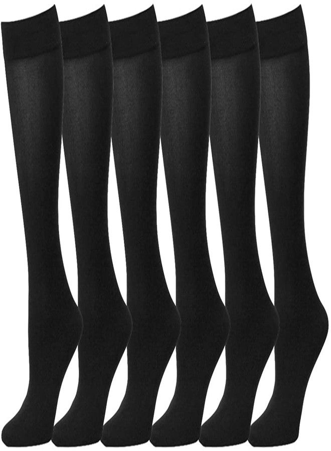 Falari 6-Pack Women Trouser Socks with Comfort Band Stretchy Spandex Opaque Knee High - Black - Image 1