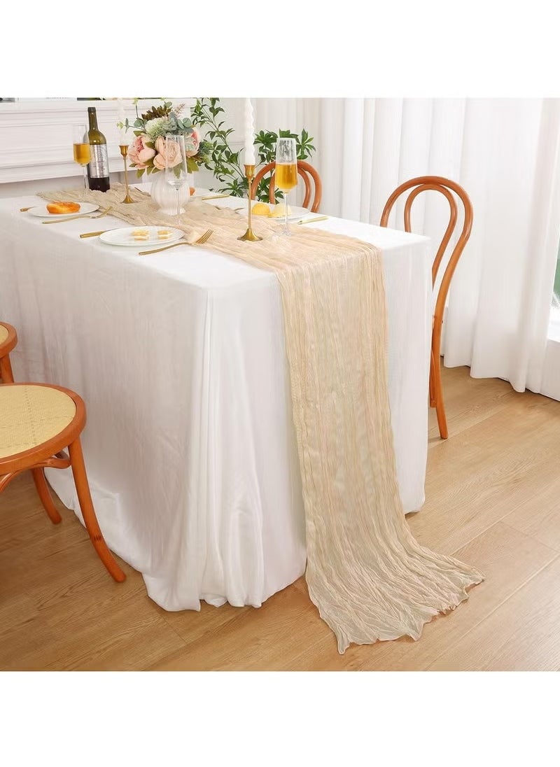 Generic 90 x 400 CM Cheesecloth Table Runner,  Boho Gauze Table Decor, Translucent Tablecloth for Wedding Reception Bridal Shower Party Decoration Table Centerpiece(Beige)  - Image 4