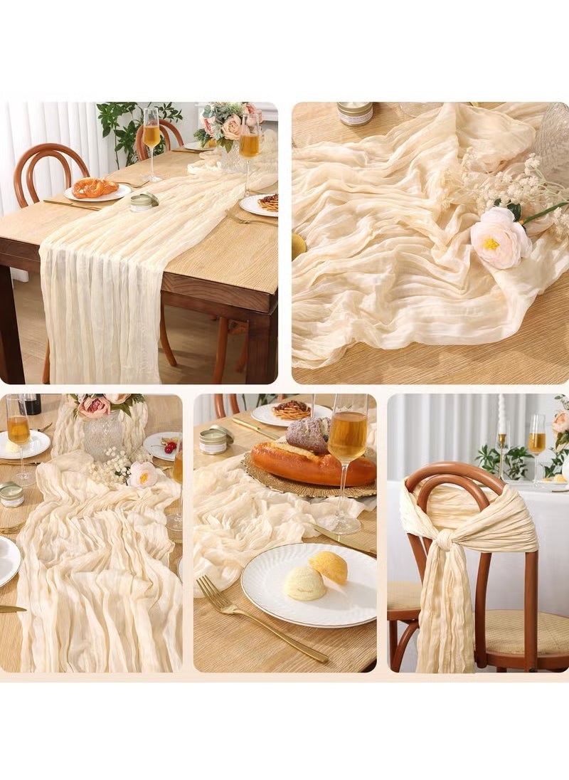 Generic 90 x 400 CM Cheesecloth Table Runner,  Boho Gauze Table Decor, Translucent Tablecloth for Wedding Reception Bridal Shower Party Decoration Table Centerpiece(Beige)  - Image 3