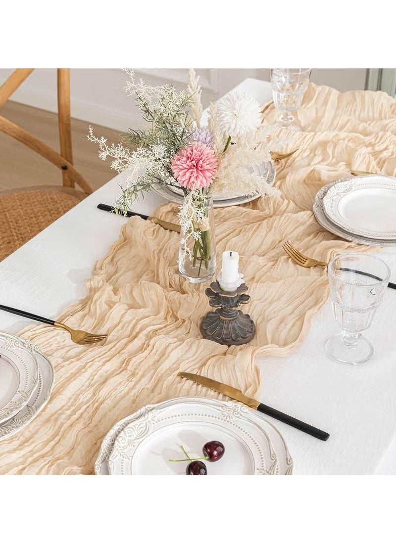 Generic 90 x 400 CM Cheesecloth Table Runner,  Boho Gauze Table Decor, Translucent Tablecloth for Wedding Reception Bridal Shower Party Decoration Table Centerpiece(Beige)  - Image 1