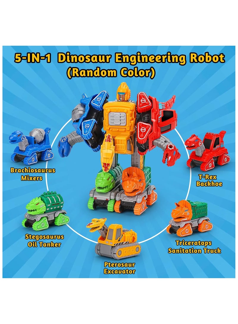 Transforming Toys for 3+ Year Old Boys,5 in 1 Dinosaur Transform Action Figures Robot Toys Take Apart Car Toy Trucks Construction Vehicle Excavator Toys Birthday Gift for Boys 3 4 5 6 Years Old - Image 2