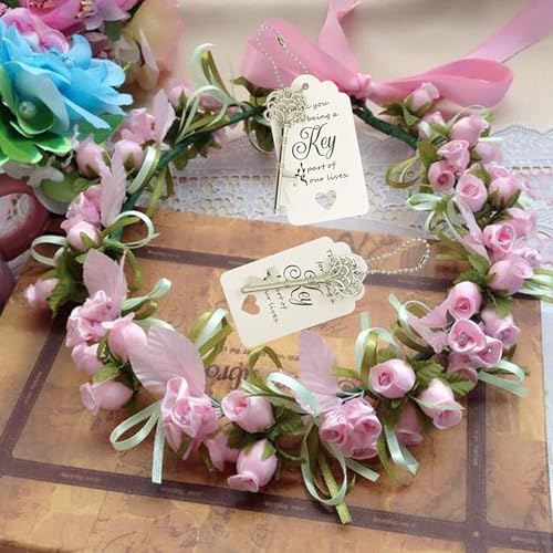 WODEGIFT 100 PCS Wedding Favors Bottle Opener,Wedding Gifts for Guest Vintage Skeleton Key Opener,Key Openers with Escort Tag Cards and Chains (Silver) - Image 5