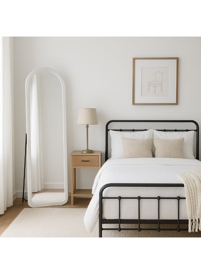 أوتاث مرآة طويلة مقوسة كبيرة مع حامل، مرآة طويلة مقوسة للجسم، يمكن وضعها على الأرض أو تعليقها أو إسنادها على الحائط، مناسبة لغرفة النوم أو المدخل، لون أبيض - Image 1