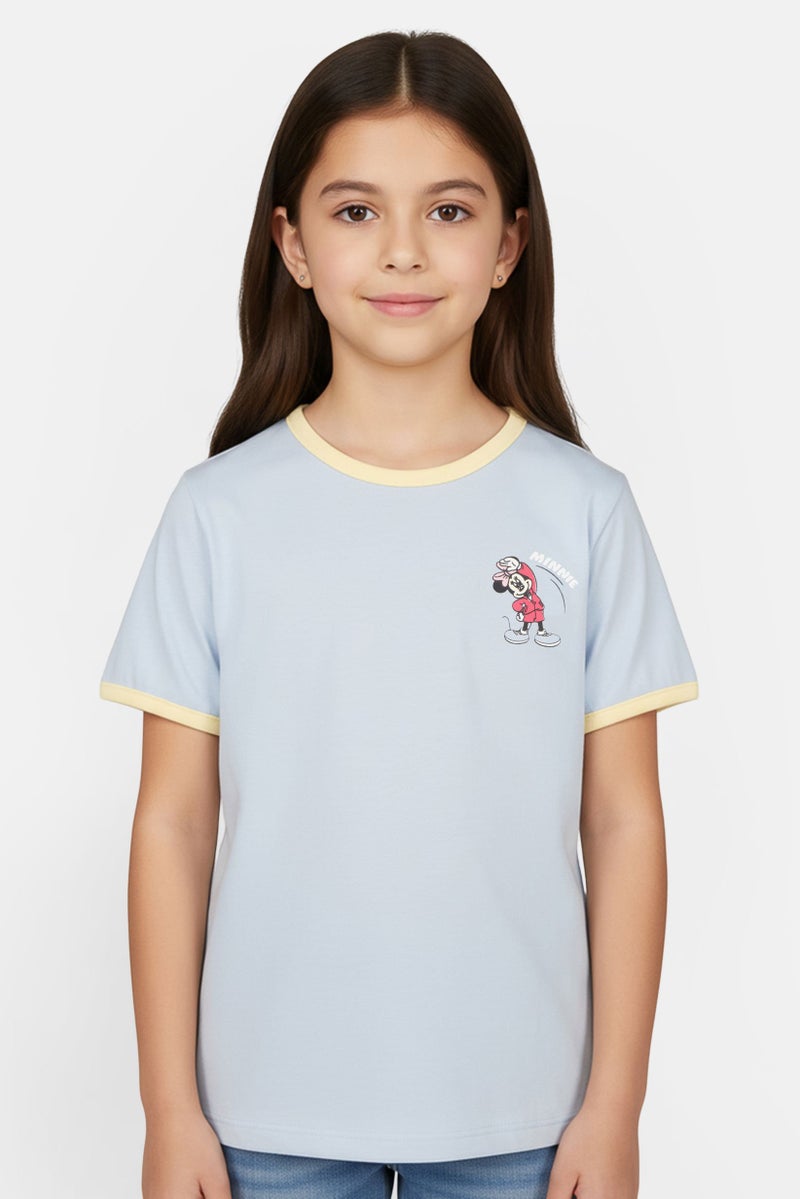 Disney Kids Girl Crew Neck Graphic Print Short Sleeve T- Shirt, Light Blue - Image 1