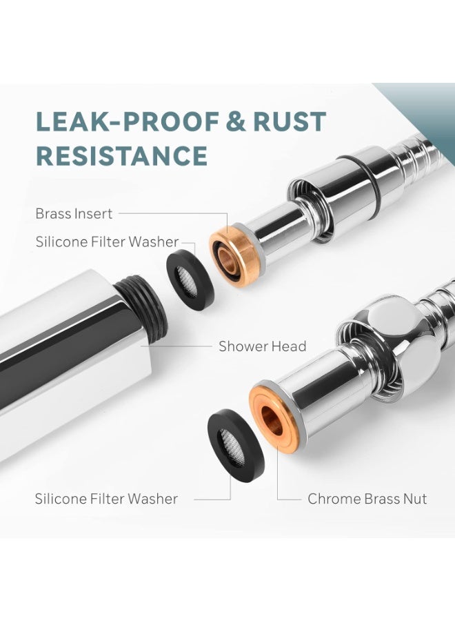 خرطوم دش محمول باليد 1.5 متر من بايشن بدوران 360 درجة مضاد للالتواء من الستانلس ستيل 304، مرن ومقاوم للصدأ، ومقاوم للحرارة والتآكل【سن لولبي قياسي G/1.3 سم】【مانع للتسرب】 - Image 3